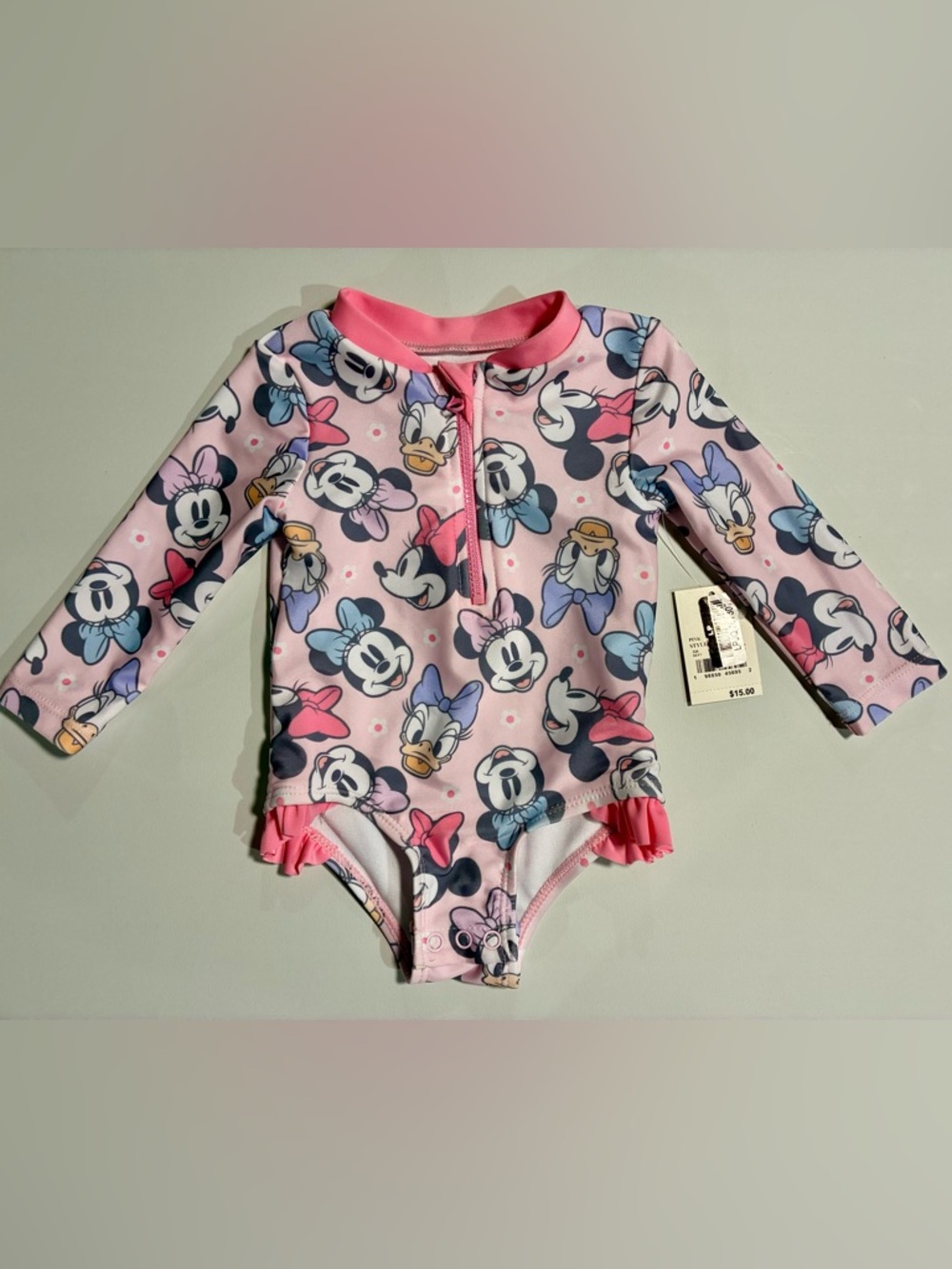 Disney Baby Pink and White Minnie & Daisy One-Piece Swimsuit